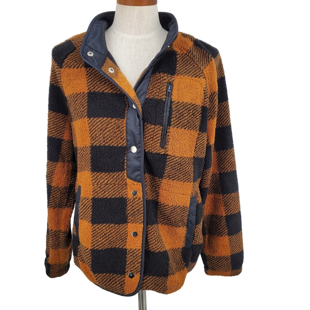 Zeagoo Womens Medium Brown Plaid Jacket Snap Closure‎ Pockets Layering Western
